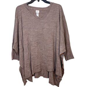 A‎ New Day Sweater Brown V Neck Batwing Sleeve Pullover Poncho Cape One Size